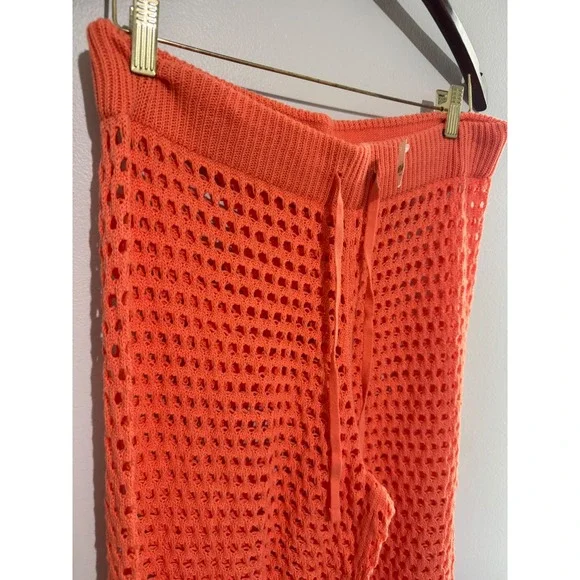 NWT Aerie AEO Orange Crochet Vacay Wide Leg Beach CoverUp Drawstring Waist Large - Picture 2 of 11